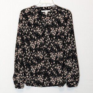 Women's "Lauren Conrad" Black/Peach Chiffon, Bead Button Henley Tunic; Size L